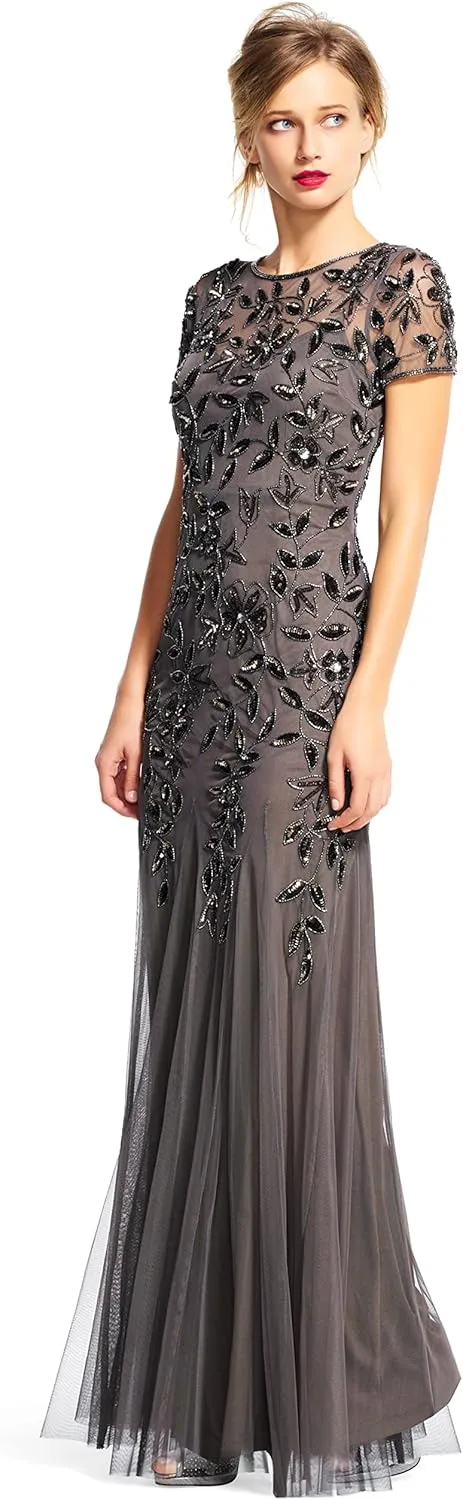 Adrianna Papell Women's Beaded Gown with Godets