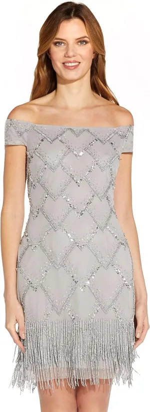 Adrianna Papell Women's Beaded Off Shoulder Gown