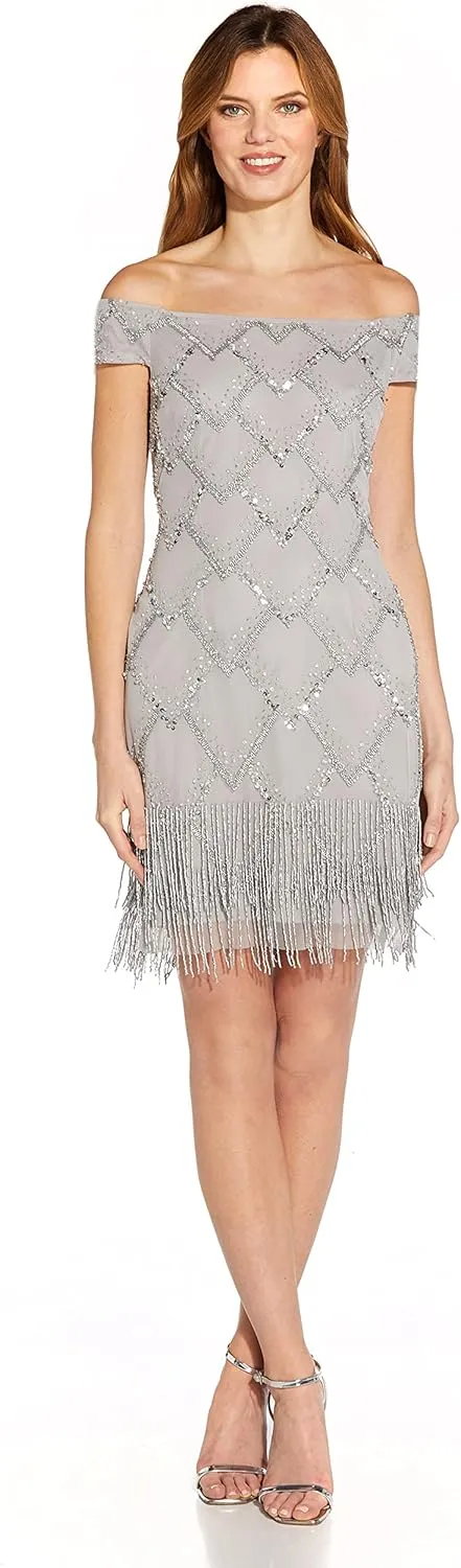 Adrianna Papell Women's Beaded Off Shoulder Gown
