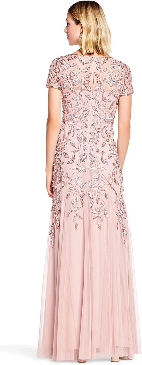 Adrianna Papell Women's Floral Beaded Godet Gown