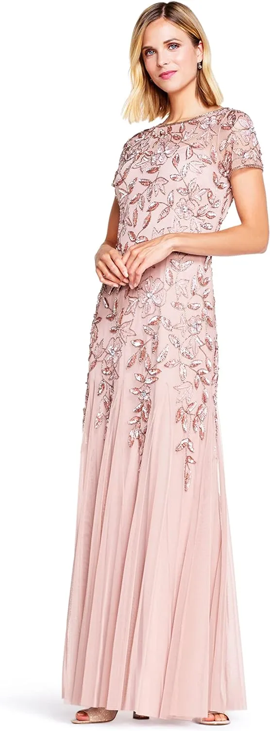 Adrianna Papell Women's Floral Beaded Godet Gown