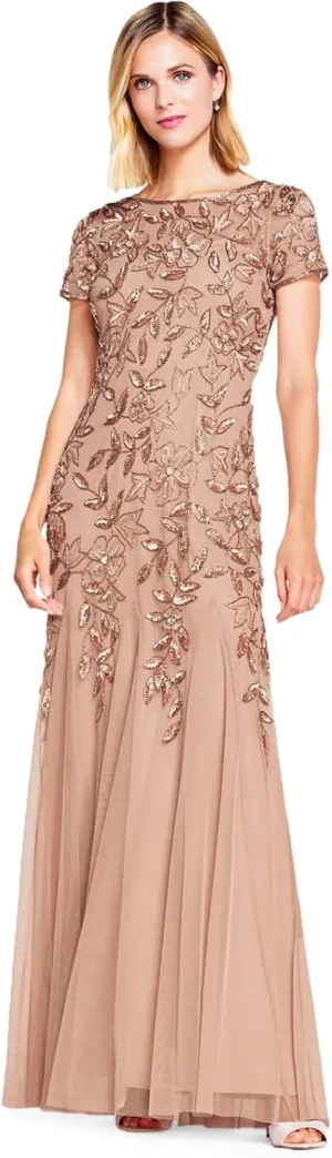Adrianna Papell Women's Floral Beaded Godet Gown