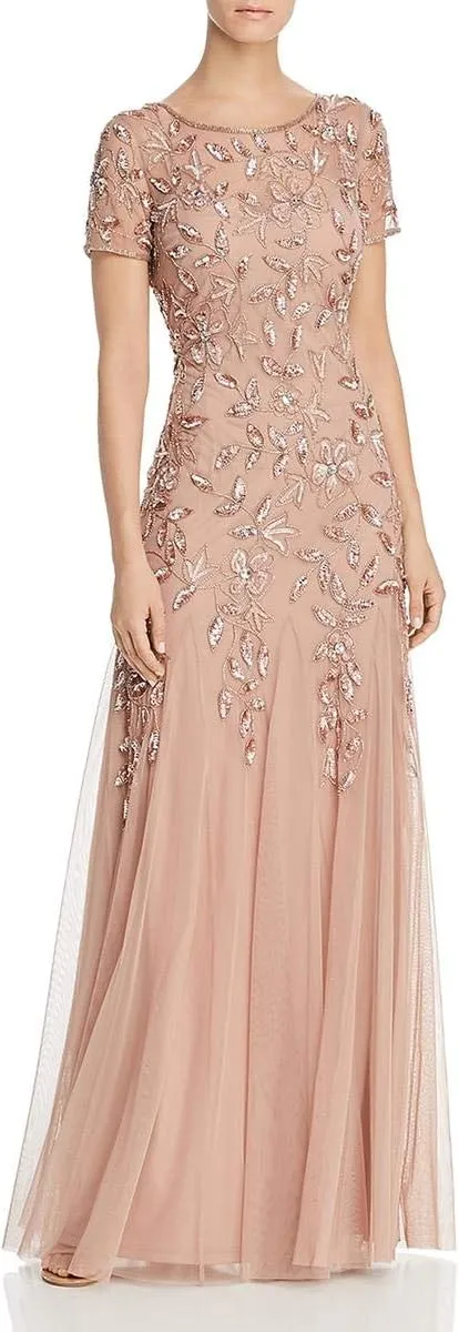Adrianna Papell Women's Floral Beaded Godet Gown