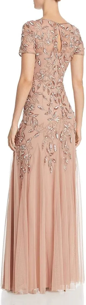 Adrianna Papell Women's Floral Beaded Godet Gown