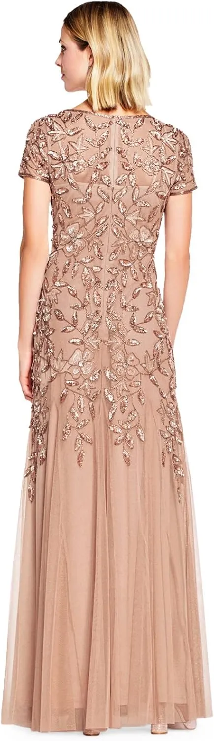 Adrianna Papell Women's Floral Beaded Godet Gown