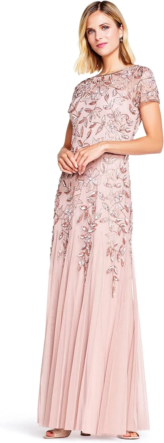 Adrianna Papell Women's Floral Beaded Godet Gown