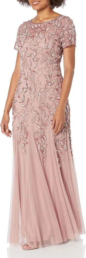 Adrianna Papell Women's Floral Beaded Godet Gown