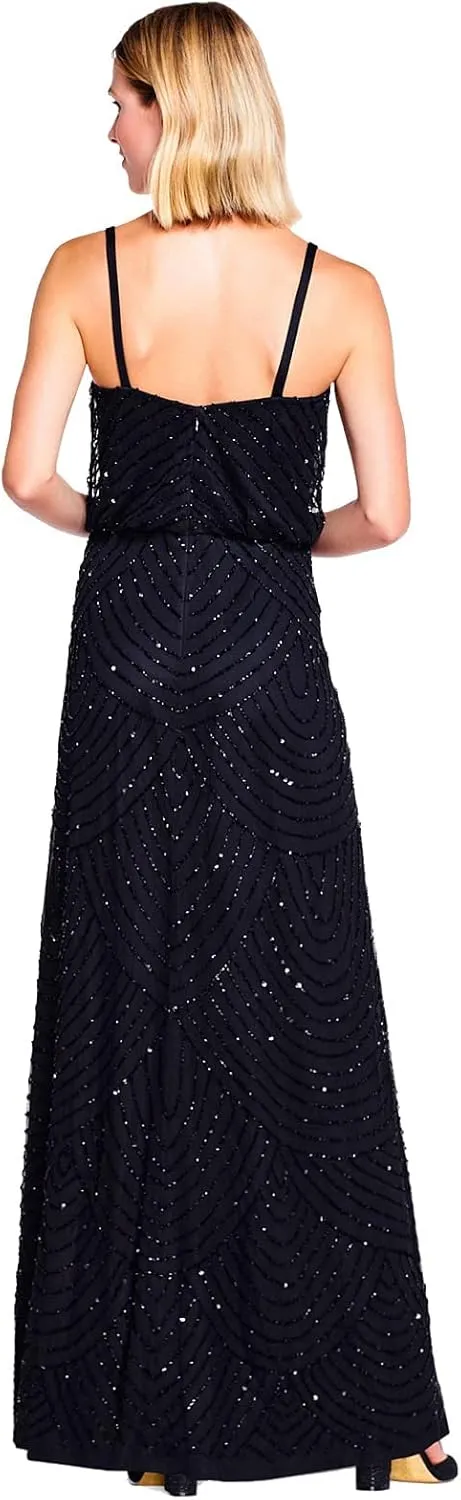 Adrianna Papell Women's Long Beaded Blouson Gown
