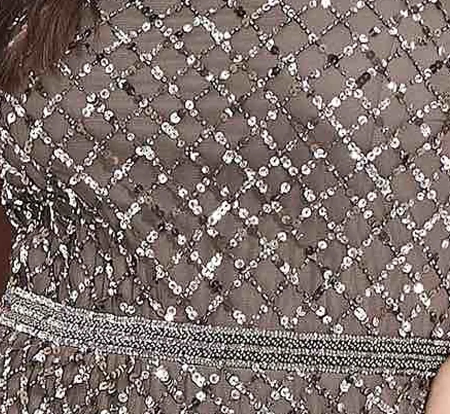 Adrianna Papell Women's Short-Sleeve Grid Beaded Gown