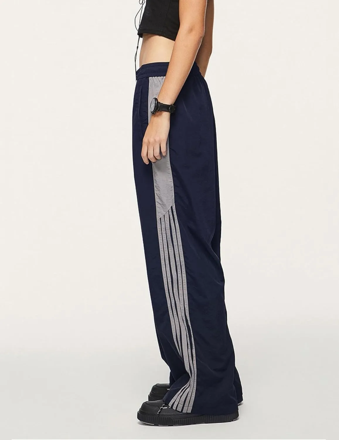 Aelfric Eden Striped Track Pants Men Parachute Pants Women Baggy Sweatpants Y2k Wide Leg Cargo Pants with Drawstring