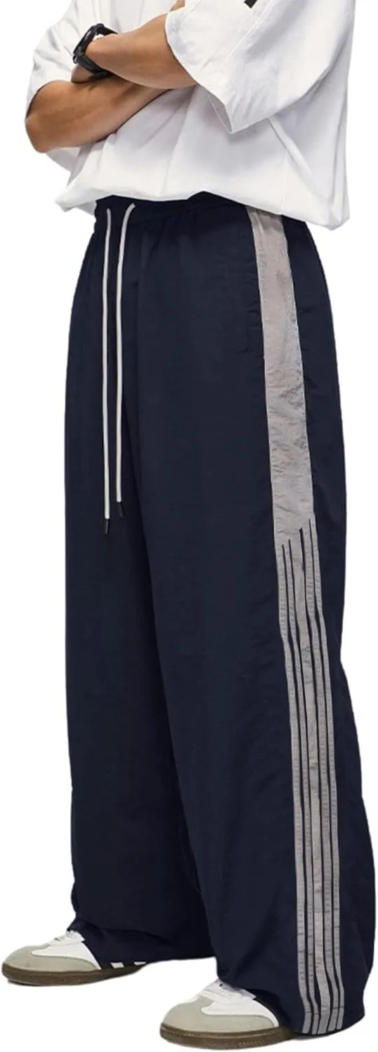 Aelfric Eden Striped Track Pants Men Parachute Pants Women Baggy Sweatpants Y2k Wide Leg Cargo Pants with Drawstring