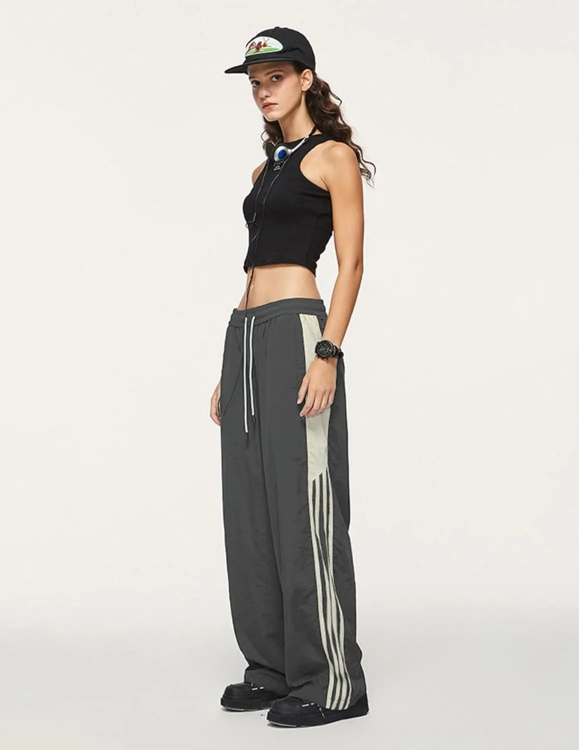 Aelfric Eden Striped Track Pants Men Parachute Pants Women Baggy Sweatpants Y2k Wide Leg Cargo Pants with Drawstring