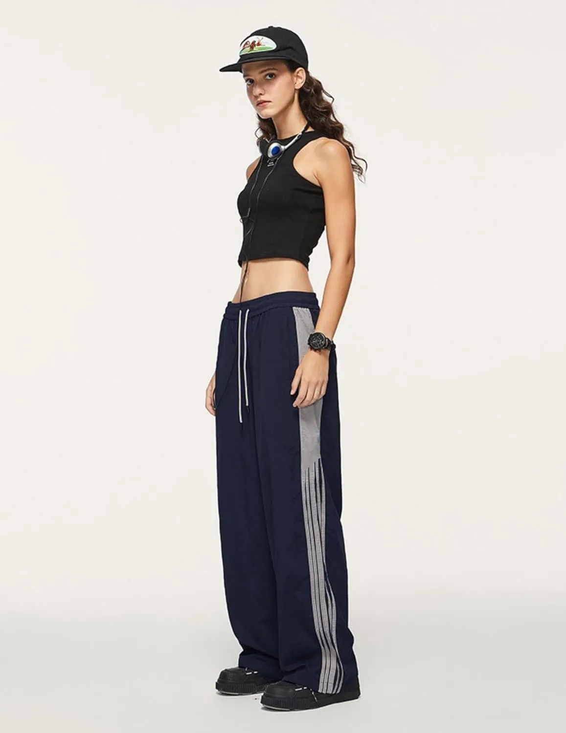 Aelfric Eden Striped Track Pants Men Parachute Pants Women Baggy Sweatpants Y2k Wide Leg Cargo Pants with Drawstring