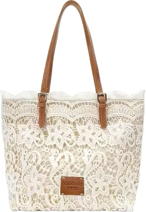 Aesthetic Elegant Dainty Cute White Lace Shoulder Bag, Vintage Boho Lightweight Roomy Delicate White Lace Purse, Kiss Lock Closure And Wrist Strap Stylish Functional Women's Handbag For Daily Commute