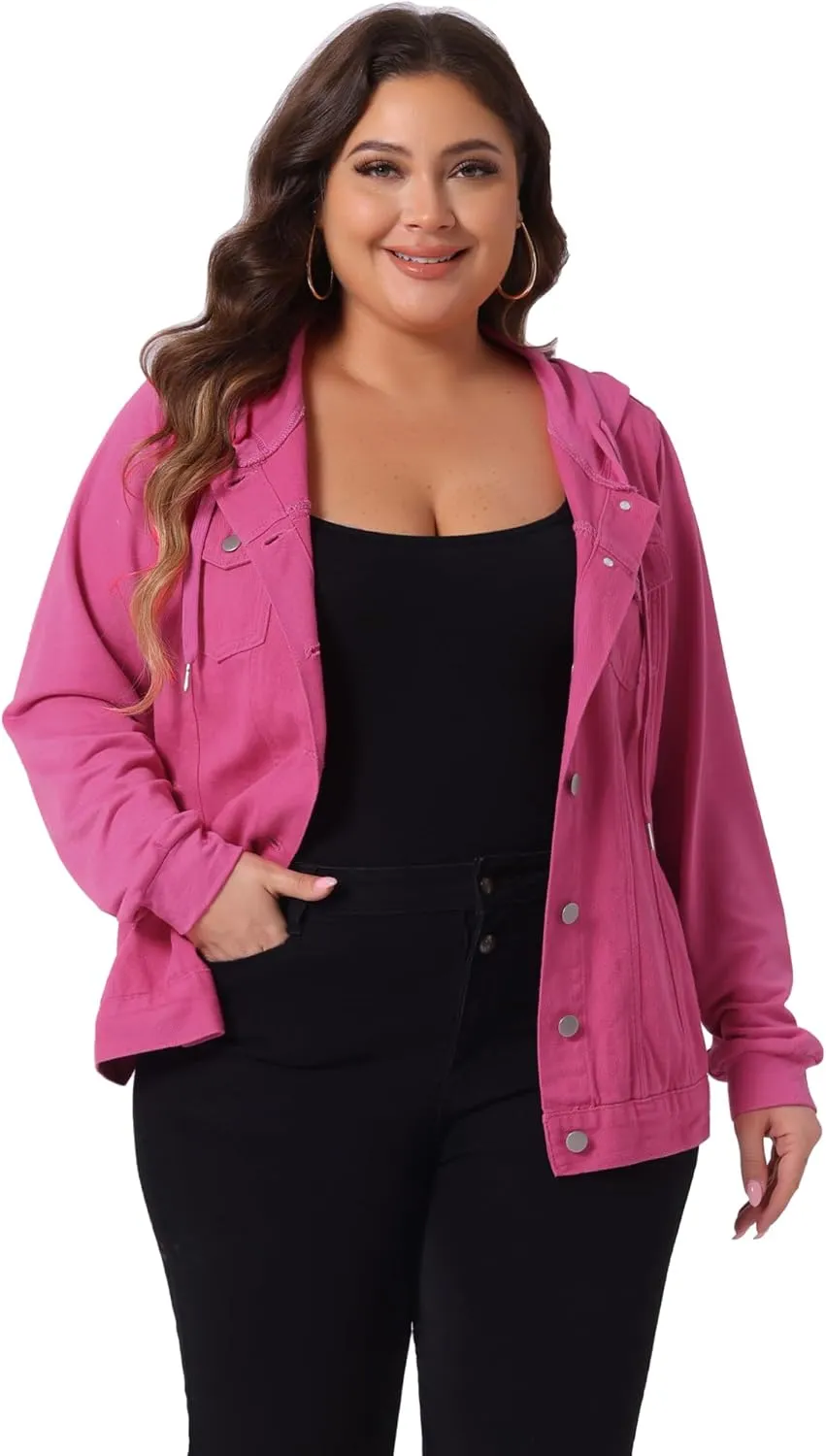 Agnes Orinda Women's Plus Size Denim Jacket with Hood Long Sleeve Western Outfit Casual Hoodie Jean Jackets