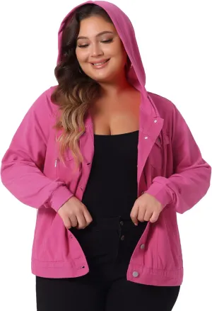 Agnes Orinda Women's Plus Size Denim Jacket with Hood Long Sleeve Western Outfit Casual Hoodie Jean Jackets