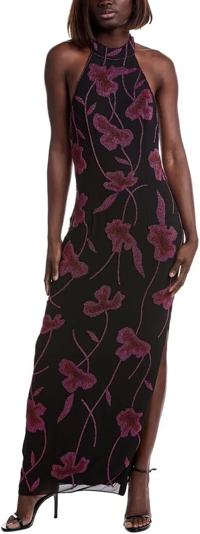 Aidan Mattox Womens Aiden Mattox Halter Maxi Dress, 8, Black