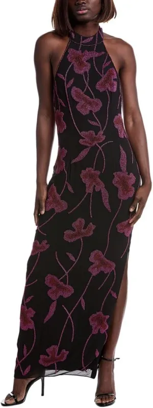 Aidan Mattox Womens Aiden Mattox Halter Maxi Dress, 8, Black
