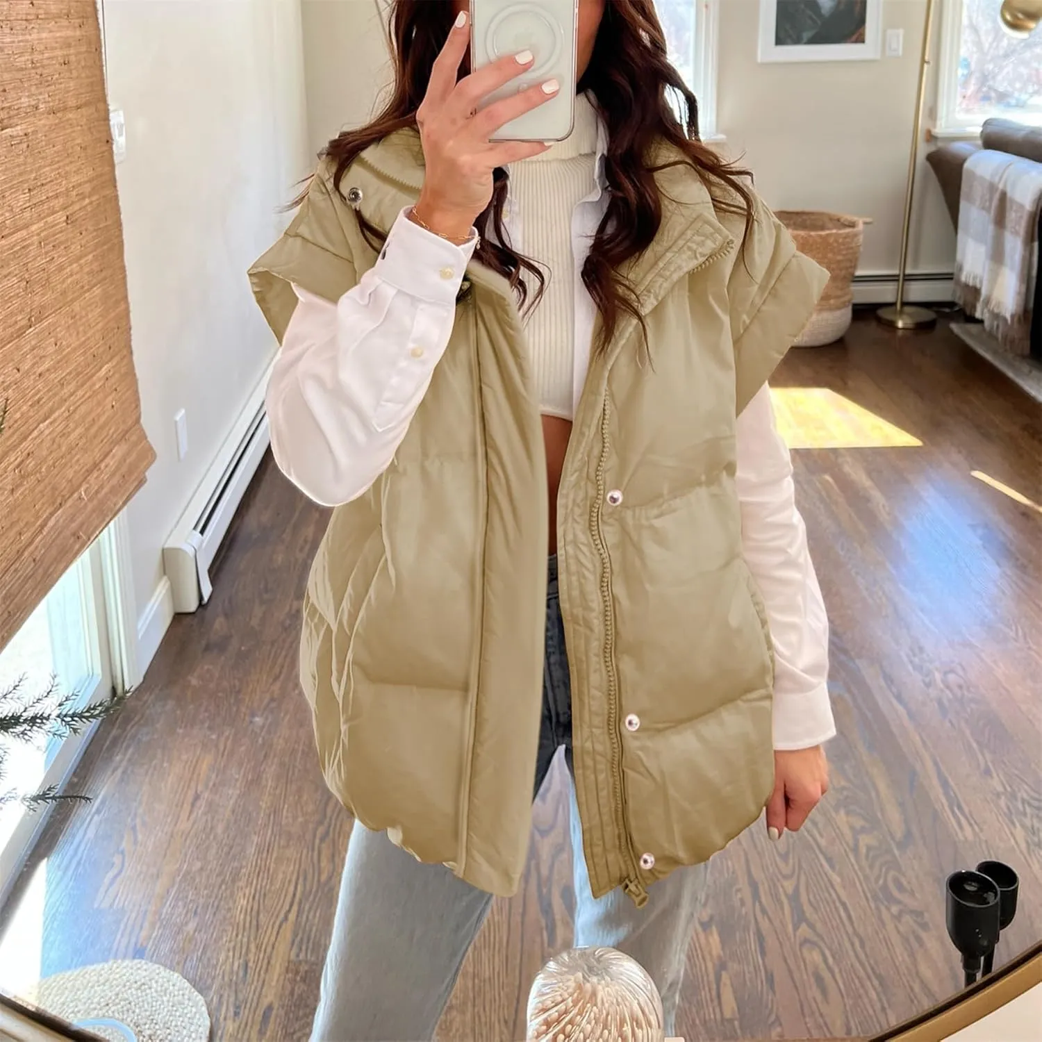 Ainangua Women's Puffer Vest Stand Collar Zipper Sleeveless Jackets Winter Lightweight Vests Warm Padded Jacket Coat
