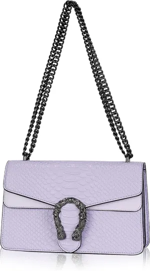 Aiqudou Crossbody Bag and Satchel Purse for Women - Fashion Snake Print Chain Purse Luxury PU Leather HandBag