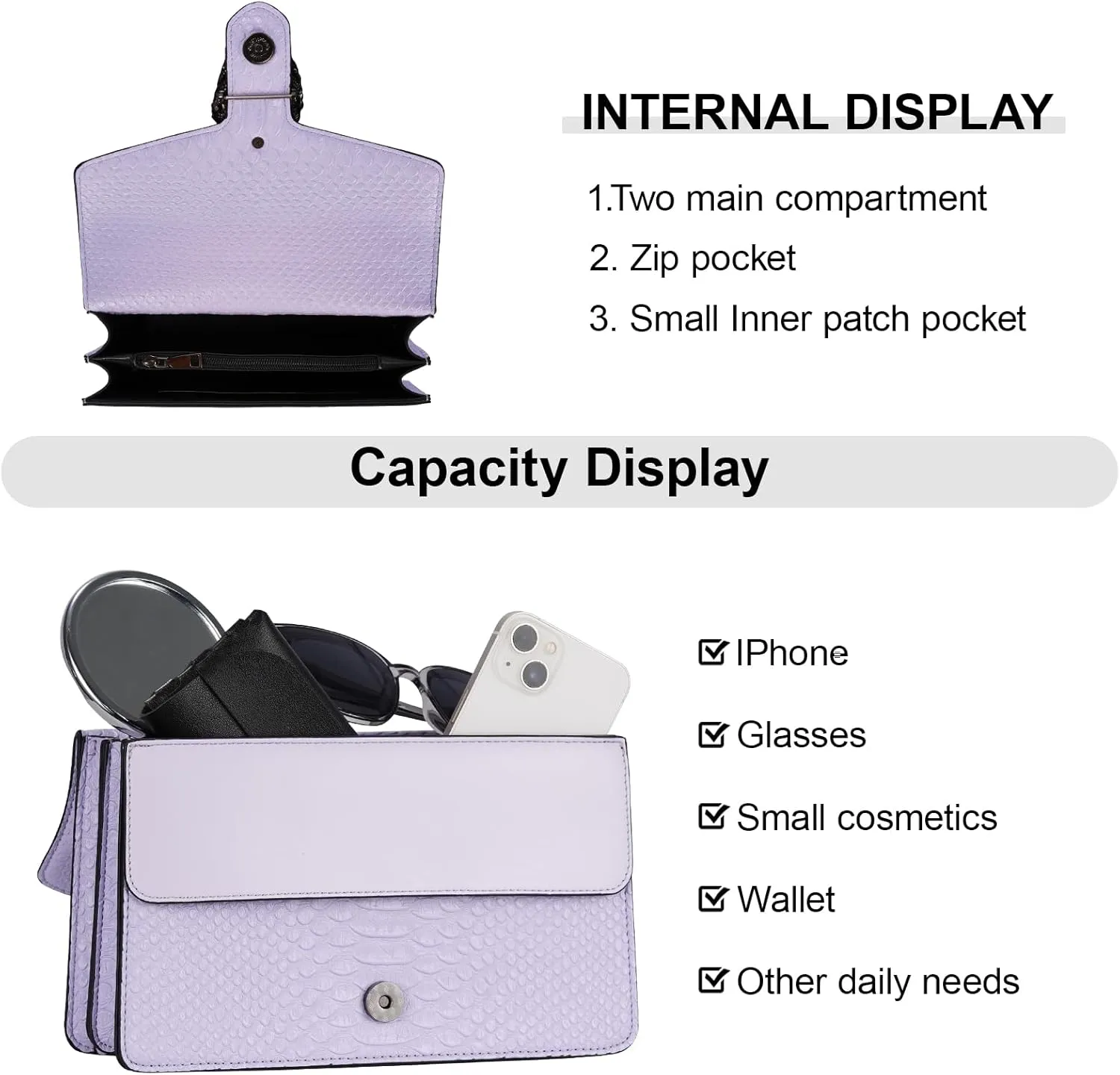Aiqudou Crossbody Bag and Satchel Purse for Women - Fashion Snake Print Chain Purse Luxury PU Leather HandBag
