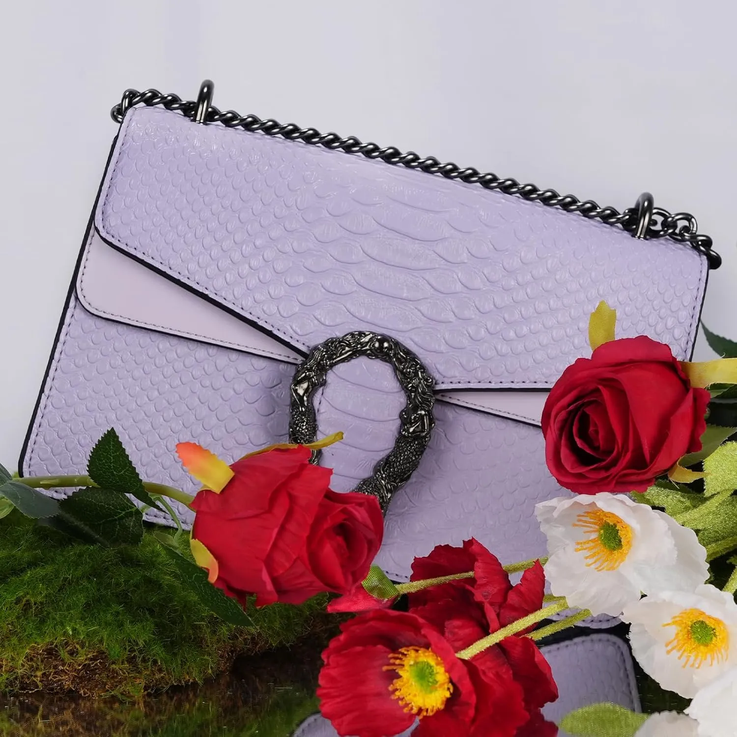 Aiqudou Crossbody Bag and Satchel Purse for Women - Fashion Snake Print Chain Purse Luxury PU Leather HandBag
