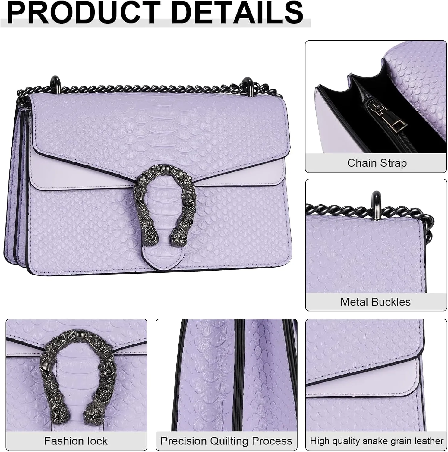 Aiqudou Crossbody Bag and Satchel Purse for Women - Fashion Snake Print Chain Purse Luxury PU Leather HandBag
