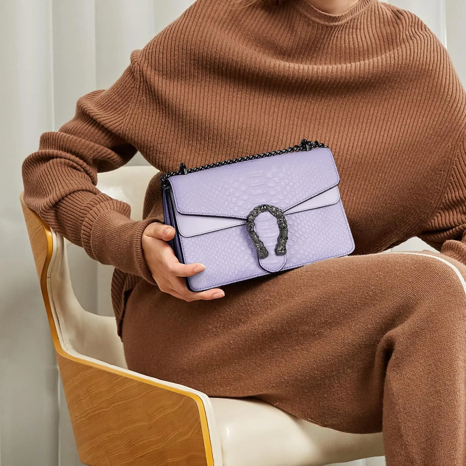 Aiqudou Crossbody Bag and Satchel Purse for Women - Fashion Snake Print Chain Purse Luxury PU Leather HandBag