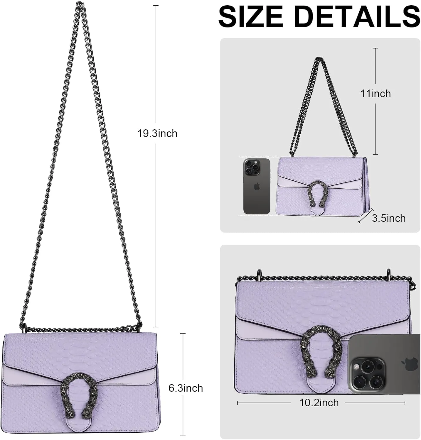 Aiqudou Crossbody Bag and Satchel Purse for Women - Fashion Snake Print Chain Purse Luxury PU Leather HandBag