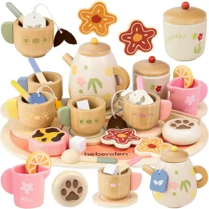 Airlab Tea Party Set for Toddlers 3-5 Girls Boy Birthday Gift Pretend Play Food Wooden Picnic Outdoor Toys Kids Age 2 3 4 5 6 Educational Wood Toy