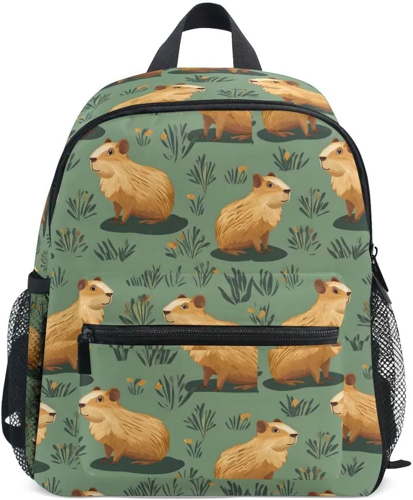 ALAZA Capybara Green Leaves Toddler Backpack Kid's School Bag Preschool Kindergarten Elementary School for Boys Girls