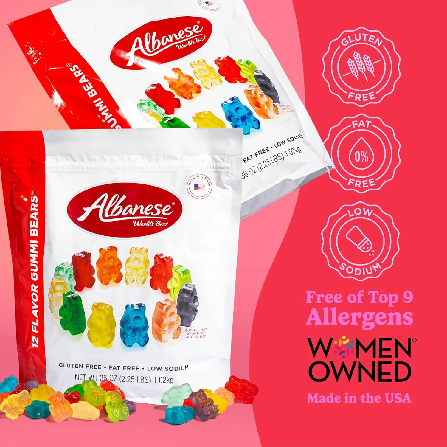 Albanese World's Best Family Share Pack, 12 Flavor Gummi Bears, 36 Oz Bags of Candy (Pack of 2), Soft & Chewy Candy Snacks