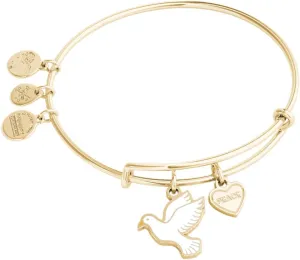 Alex and Ani Symbols and Tokens Expandable Bangle for Women, Dove Charm, Shiny Gold Finish, 2 to 3.5 in