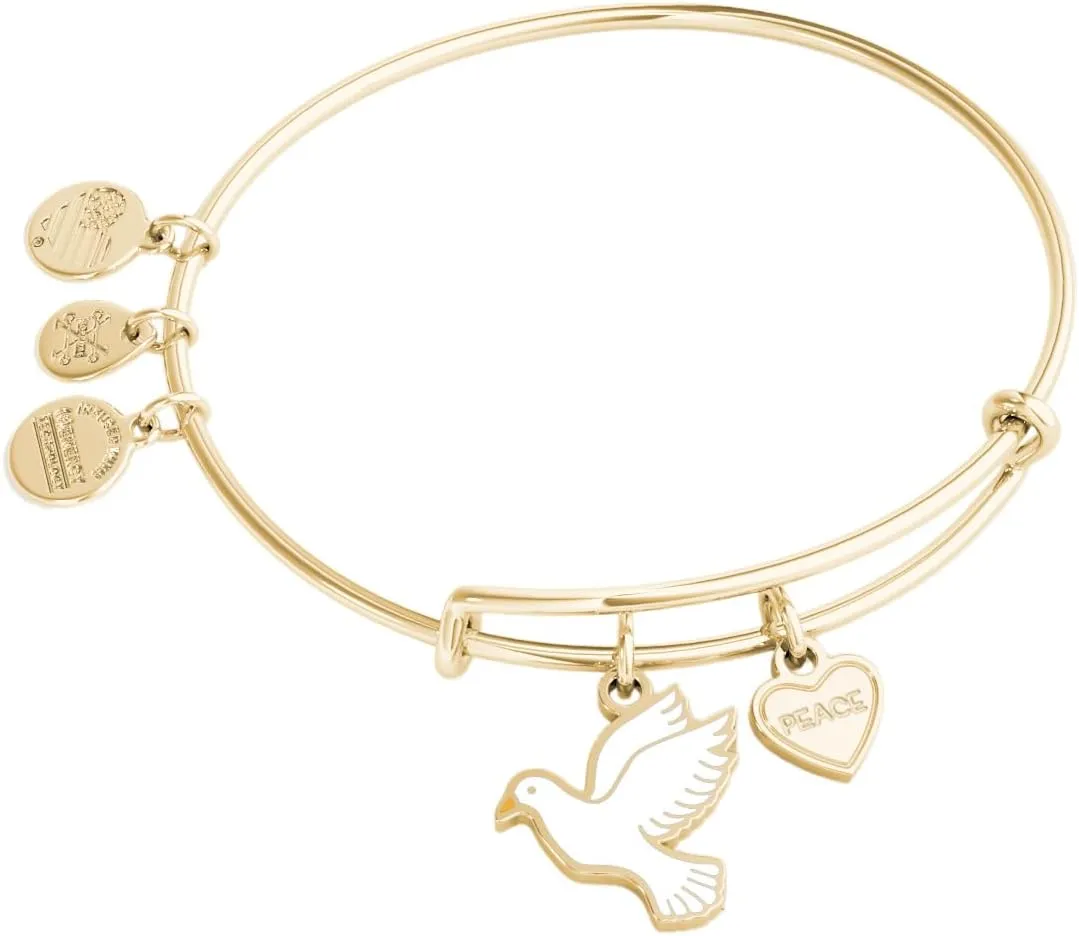 Alex and Ani Symbols and Tokens Expandable Bangle for Women, Dove Charm, Shiny Gold Finish, 2 to 3.5 in