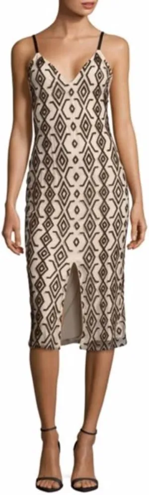 alice   olivia Arlette Beaded V Neck Dress Size 2 Cream