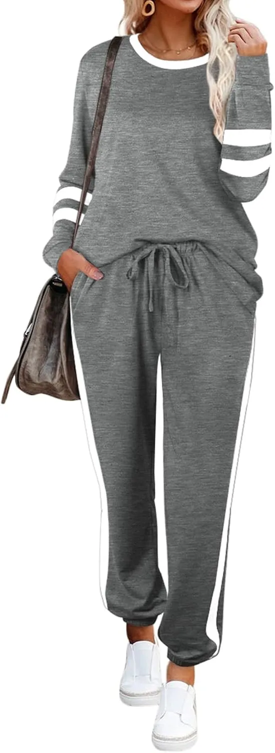 Aloodor Sweatsuit for Women 2 Piece Outfits for Womens Crewneck Sweatshirts Pullover