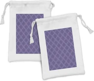 Ambesonne Moroccan Fabric Pouch Set of 2, Monochromatic Floral Inspired Mandala Look Oriental Pattern Art, Small Drawstring Bag for Toiletries Masks and Favors, 9" x 6", Quartz and Indigo