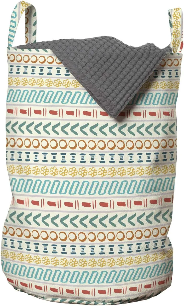 Ambesonne Striped Laundry Bag, Cultural Striped Boho Motif Traditional Southwestern First Nations Artisan, Hamper Basket with Handles Drawstring Closure for Laundromats, 13" x 19", Multicolor