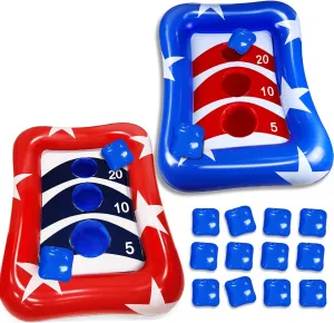 American Flag Pool Toys, 2 Pack 36" Inflatable Cornhole Games with 12 Bean Bags for Kids Adults with Red White and Blue Stars for 4th of July Summer Pool Party Supplies Luau Hawaiian Beach Toy
