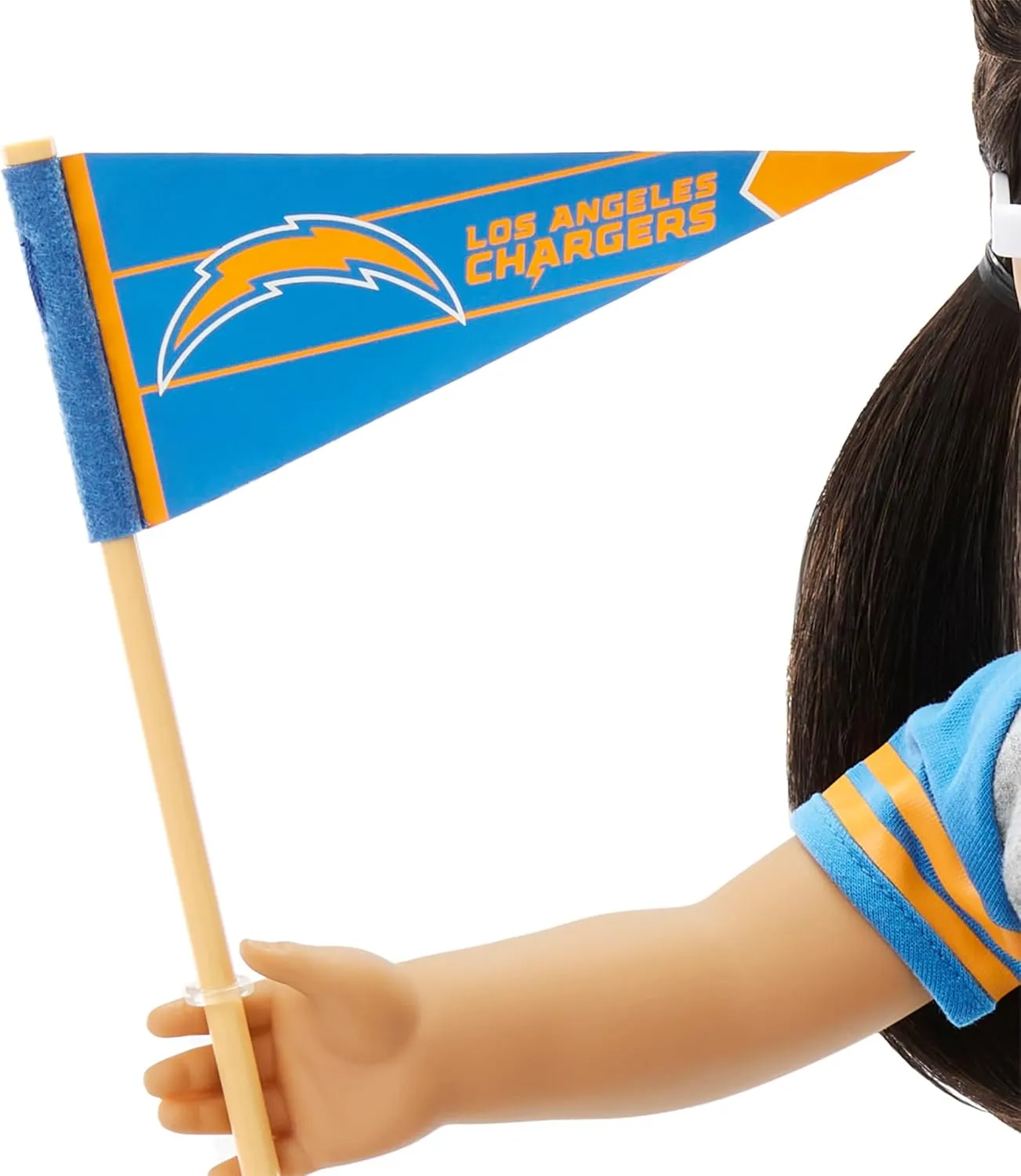 American Girl Los Angeles Chargers 18 inch Doll Fan Outfit and Accessories, Blue and Yellow, 6 pcs, Ages 6 