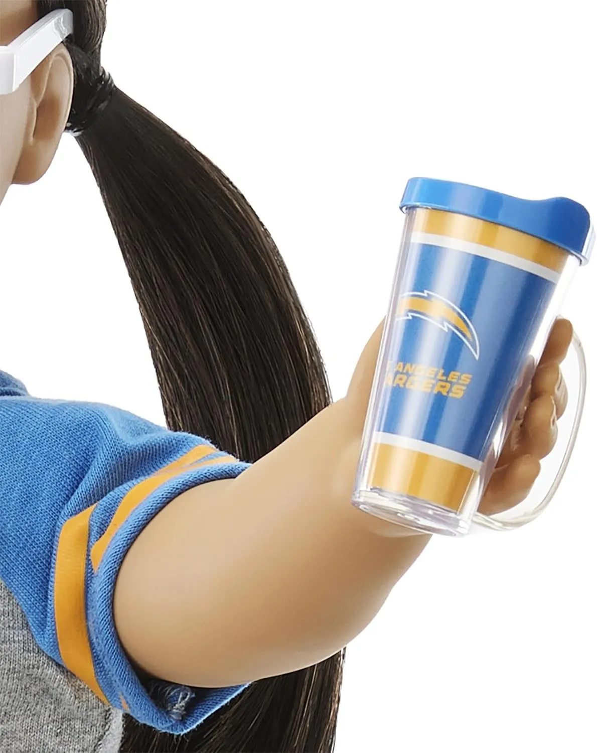 American Girl Los Angeles Chargers 18 inch Doll Fan Outfit and Accessories, Blue and Yellow, 6 pcs, Ages 6 