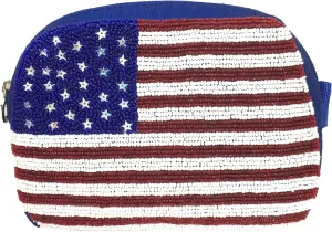 American Spirit Stars Stripes Flag Beaded Convertible Sling Crossbody Waist Bag, Red, White Blue
