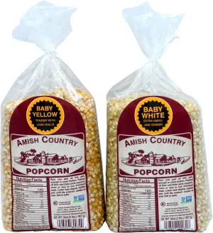 Amish Country Popcorn | 2-2 lb Bags | 2 lb Baby White & 2 lb Baby Yellow Popcorn Kernels | Old Fashioned, Non-GMO and Gluten Free
