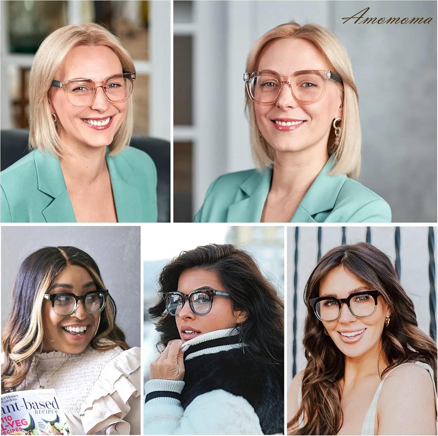 AMOMOMA Retro Oversized Blue Light Blocking Reading Glasses for Women Men,Big Square Computer Womens Readers AM6056