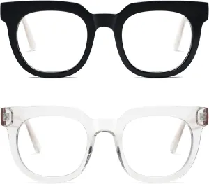 AMOMOMA Retro Oversized Blue Light Blocking Reading Glasses for Women Men,Big Square Computer Womens Readers AM6056