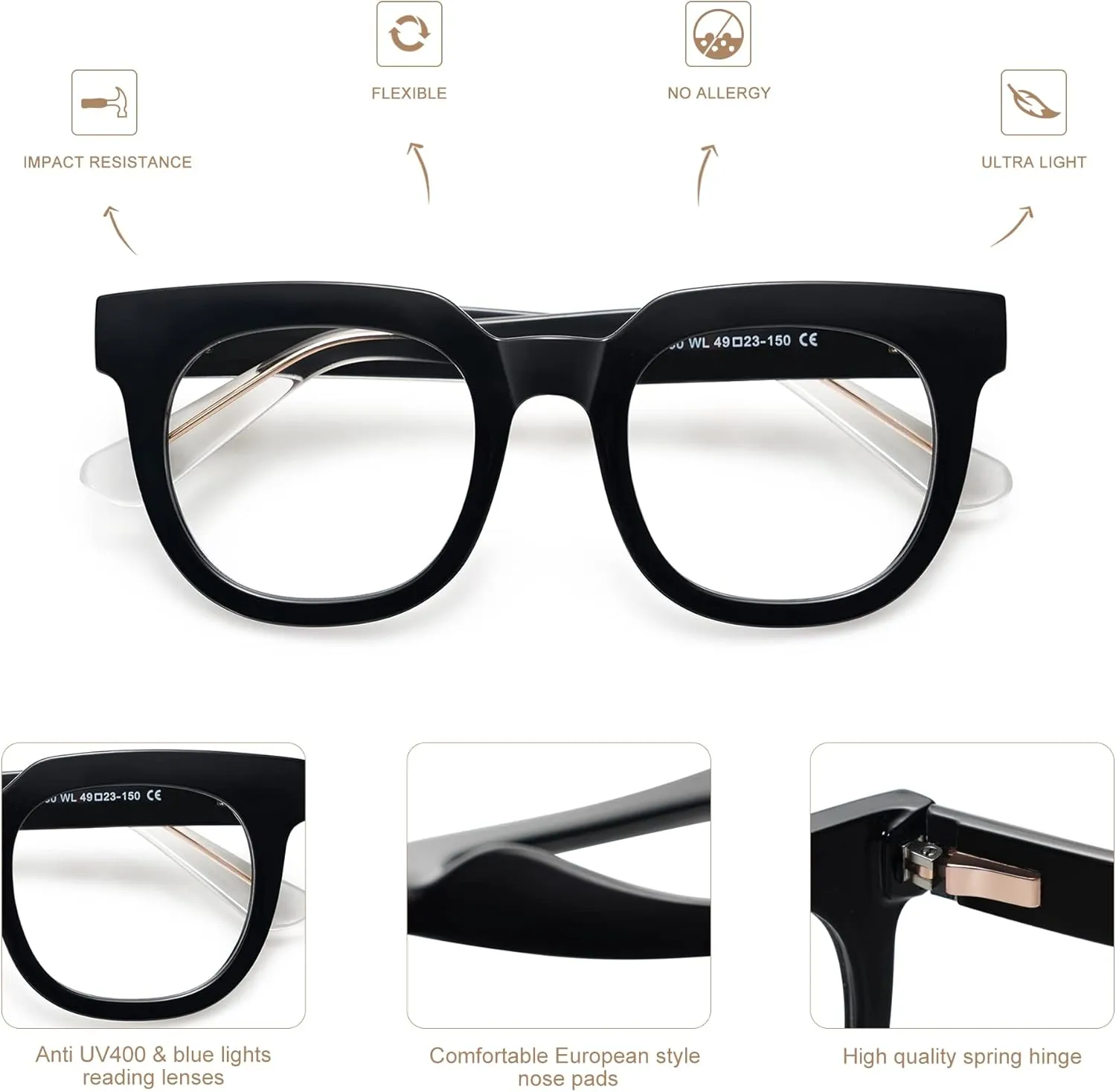 AMOMOMA Retro Oversized Blue Light Blocking Reading Glasses for Women Men,Big Square Computer Womens Readers AM6056
