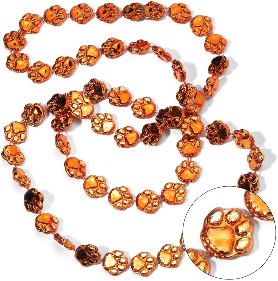 Anderson's Black and Orange Paw Beads, 38 Inches, Set of 24, Fan Gear, Birthdays, Homecoming, Game Days, Sports Fan Gear,School Spirit, Football Cheerleader Accessories