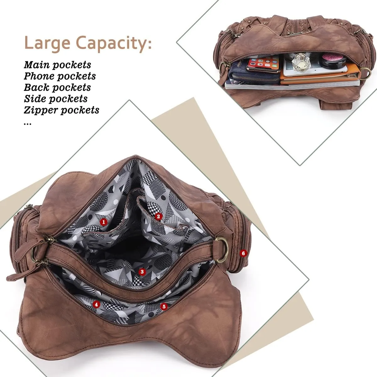 Angel Barcelo Purses and Handbags Women Tote Shoulder Top Handle Satchel Hobo Bags Fashion Washed PU Leather Purse