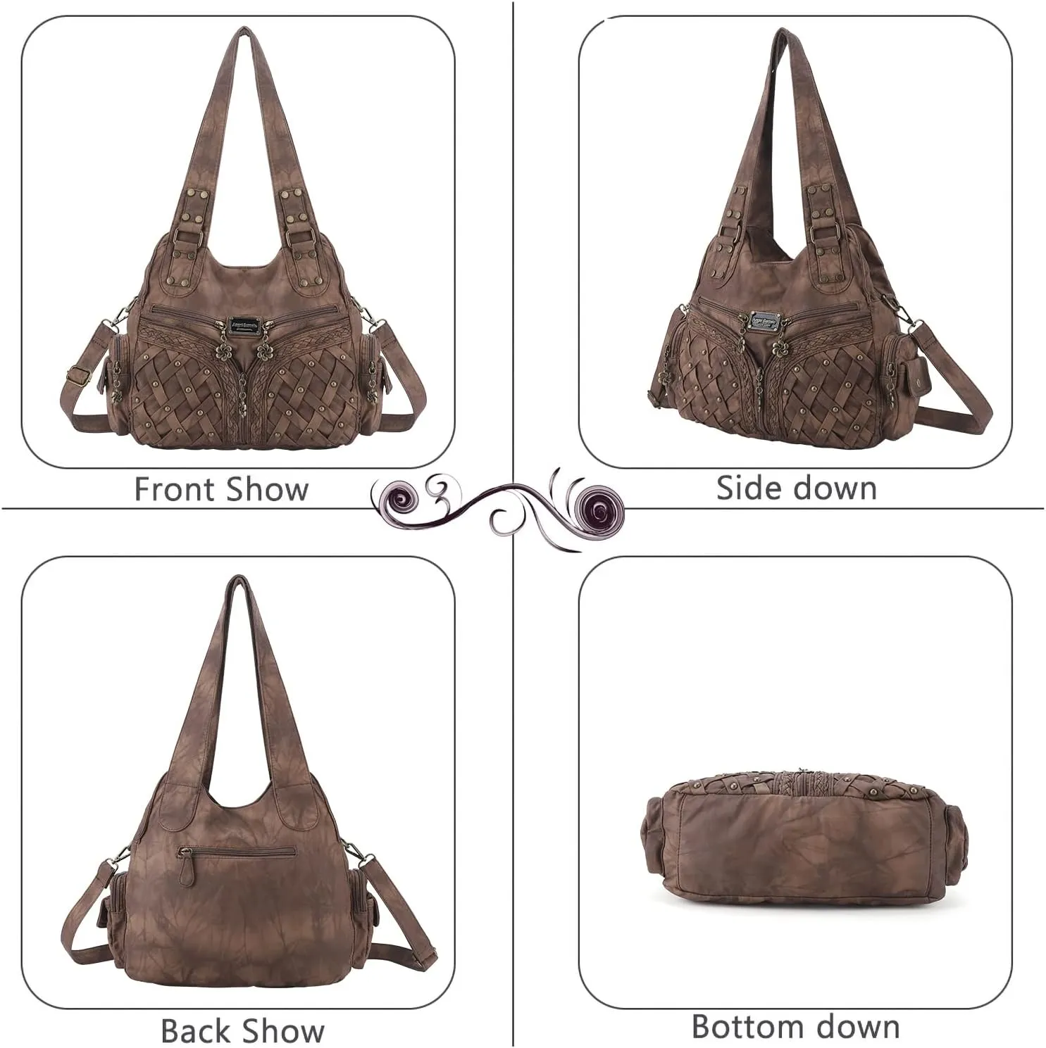 Angel Barcelo Purses and Handbags Women Tote Shoulder Top Handle Satchel Hobo Bags Fashion Washed PU Leather Purse