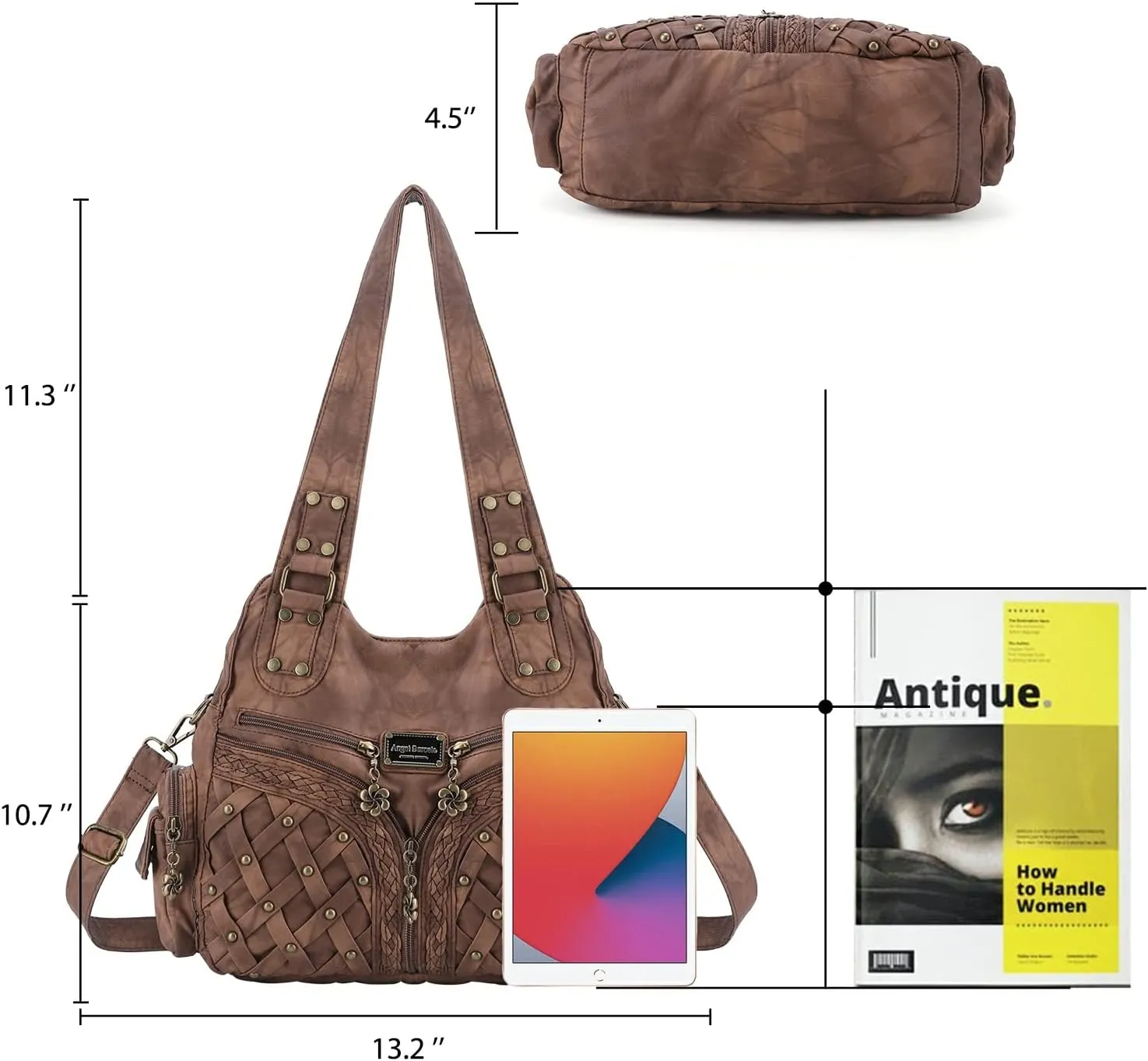 Angel Barcelo Purses and Handbags Women Tote Shoulder Top Handle Satchel Hobo Bags Fashion Washed PU Leather Purse